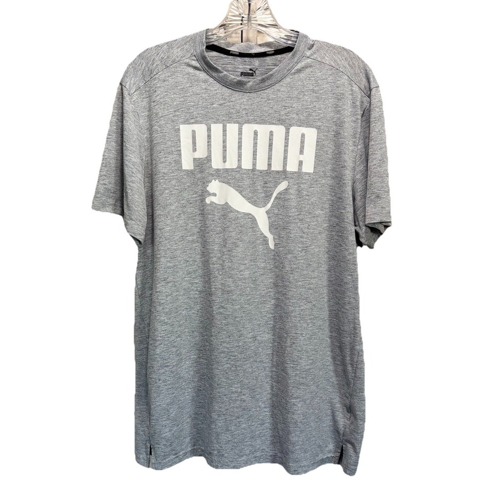 Puma Men's Gray/White Graphic Logo Short Sleeve T-Shirt Size Medium Athletic